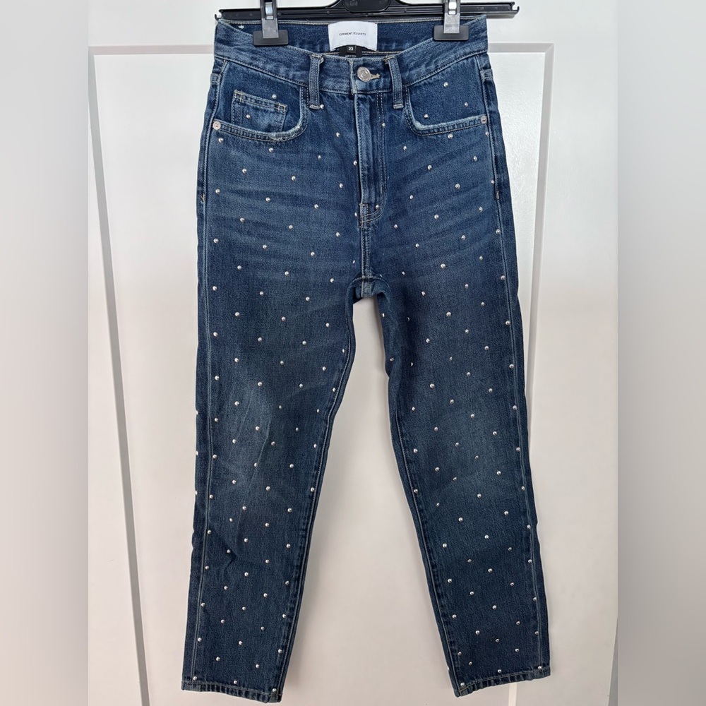 Current Elliot studded jeans front and back